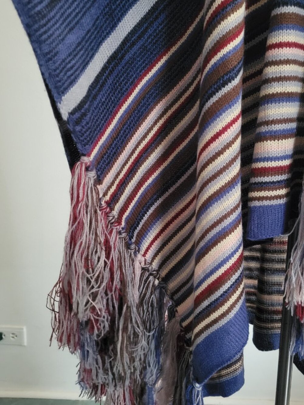 Modena Blue & Red Striped Knit Shawl Poncho | One Size | NWOT - Picture 13 of 16